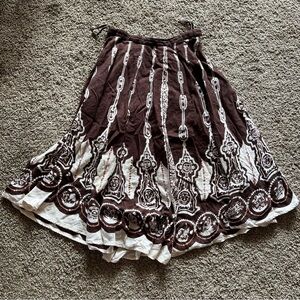 Brown and White Printed Midi Skirt - Women